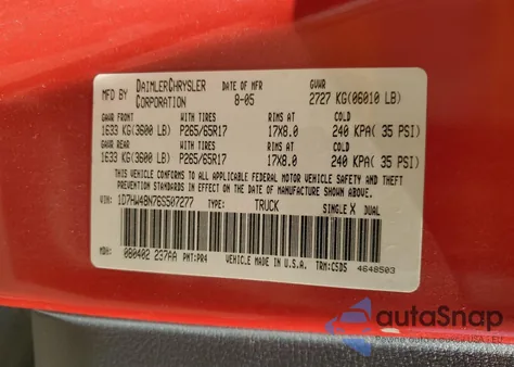 2006 Dodge Dakota Quad Slt z USA, uszkodzony, nr VIN 1D7HW48N76S507277